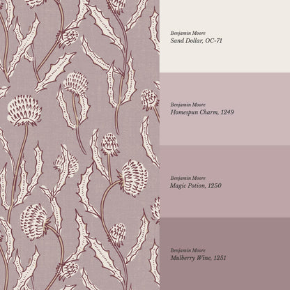 Zara Thistle Blooms Deep Mauve Wallpaper