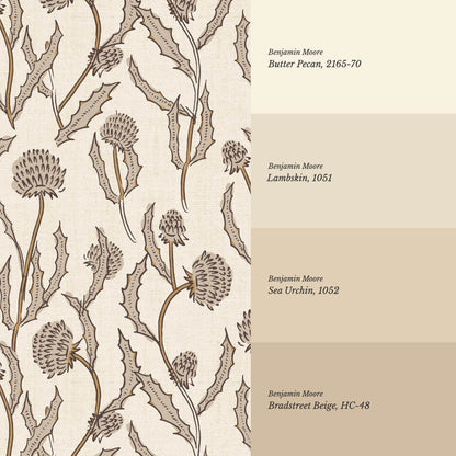 Zara Thistle Blooms Linen Beige Wallpaper