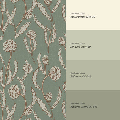 Zara Thistle Blooms Deep Sage Wallpaper