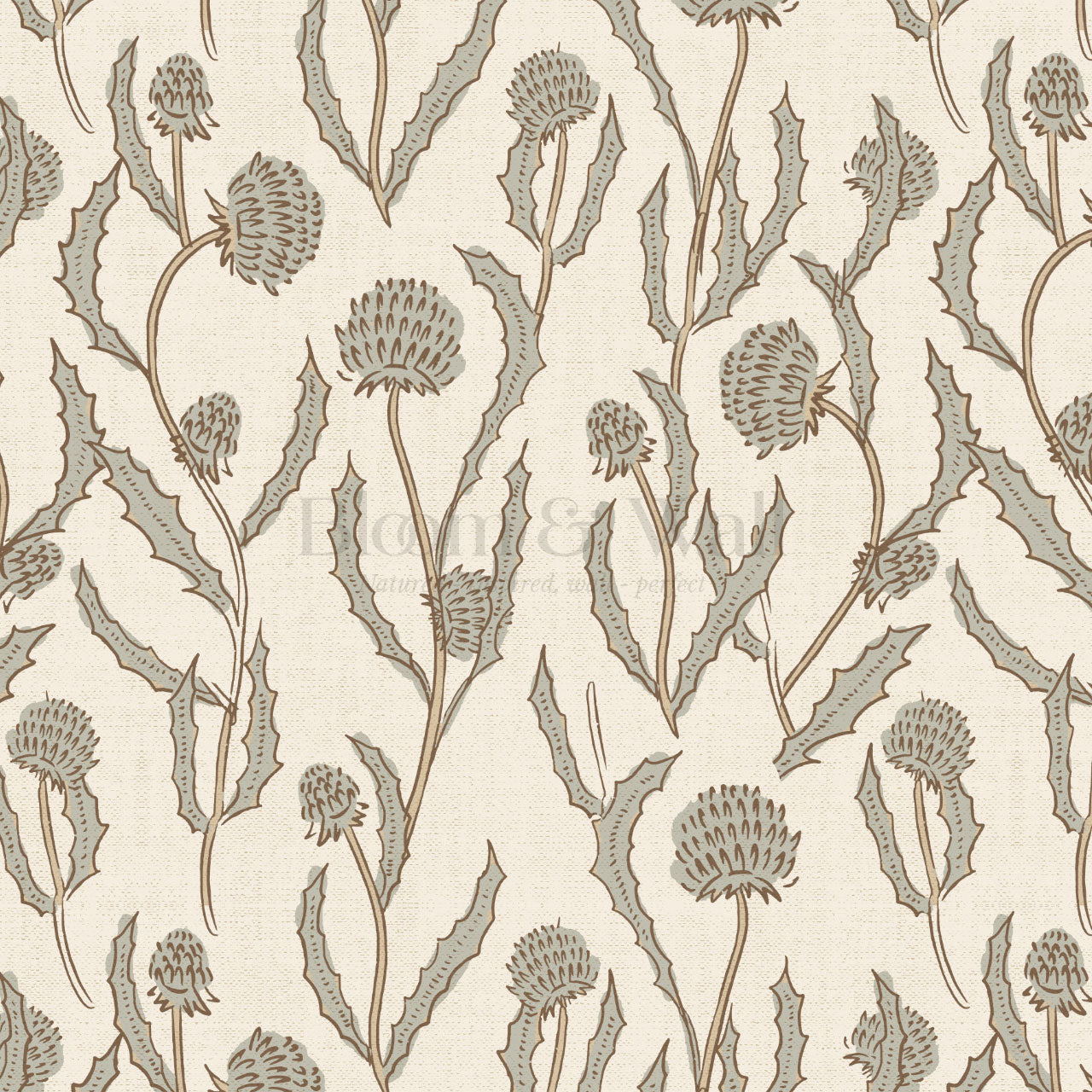 Zara Thistle Blooms Neutral Sage Wallpaper