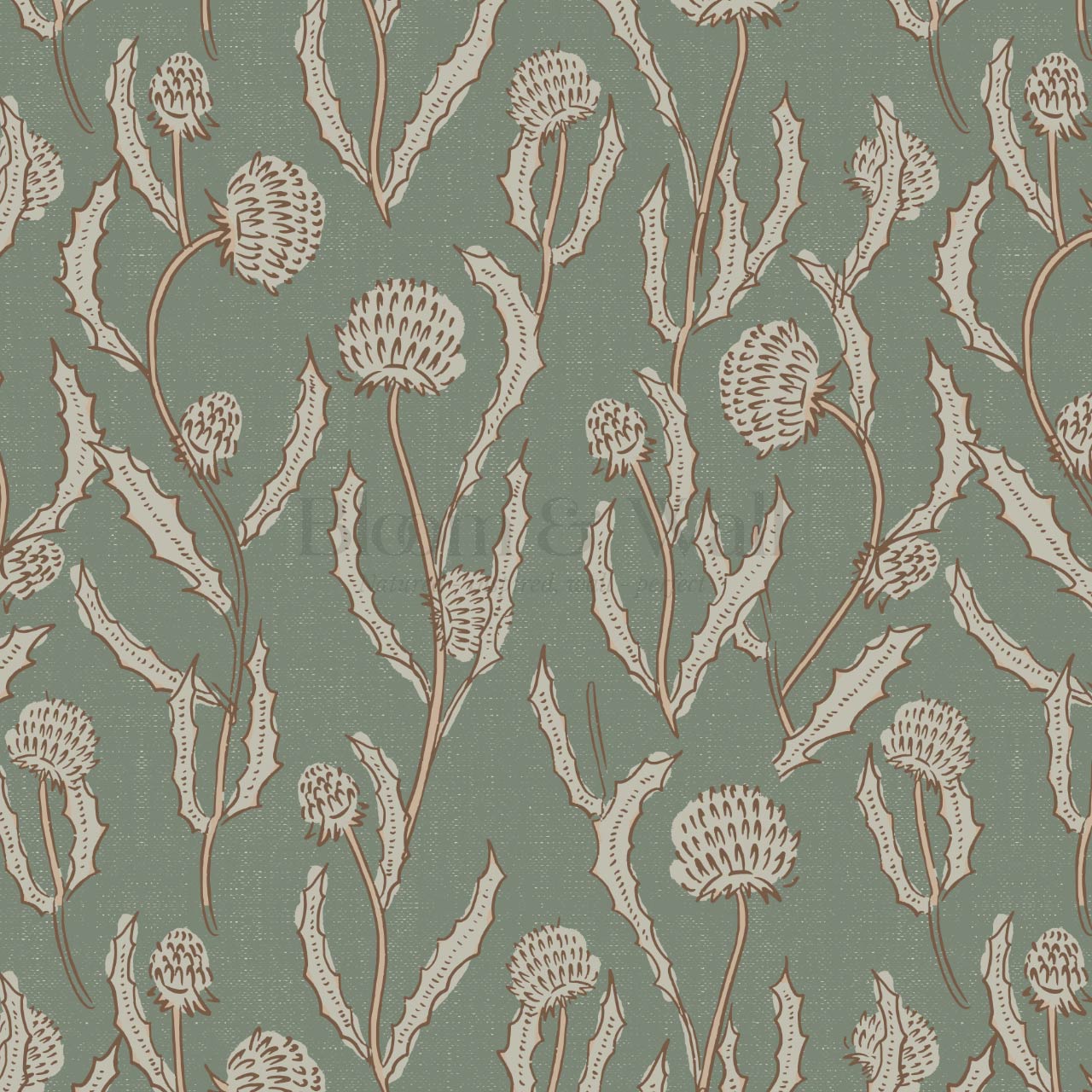 Zara Thistle Blooms Deep Sage Wallpaper