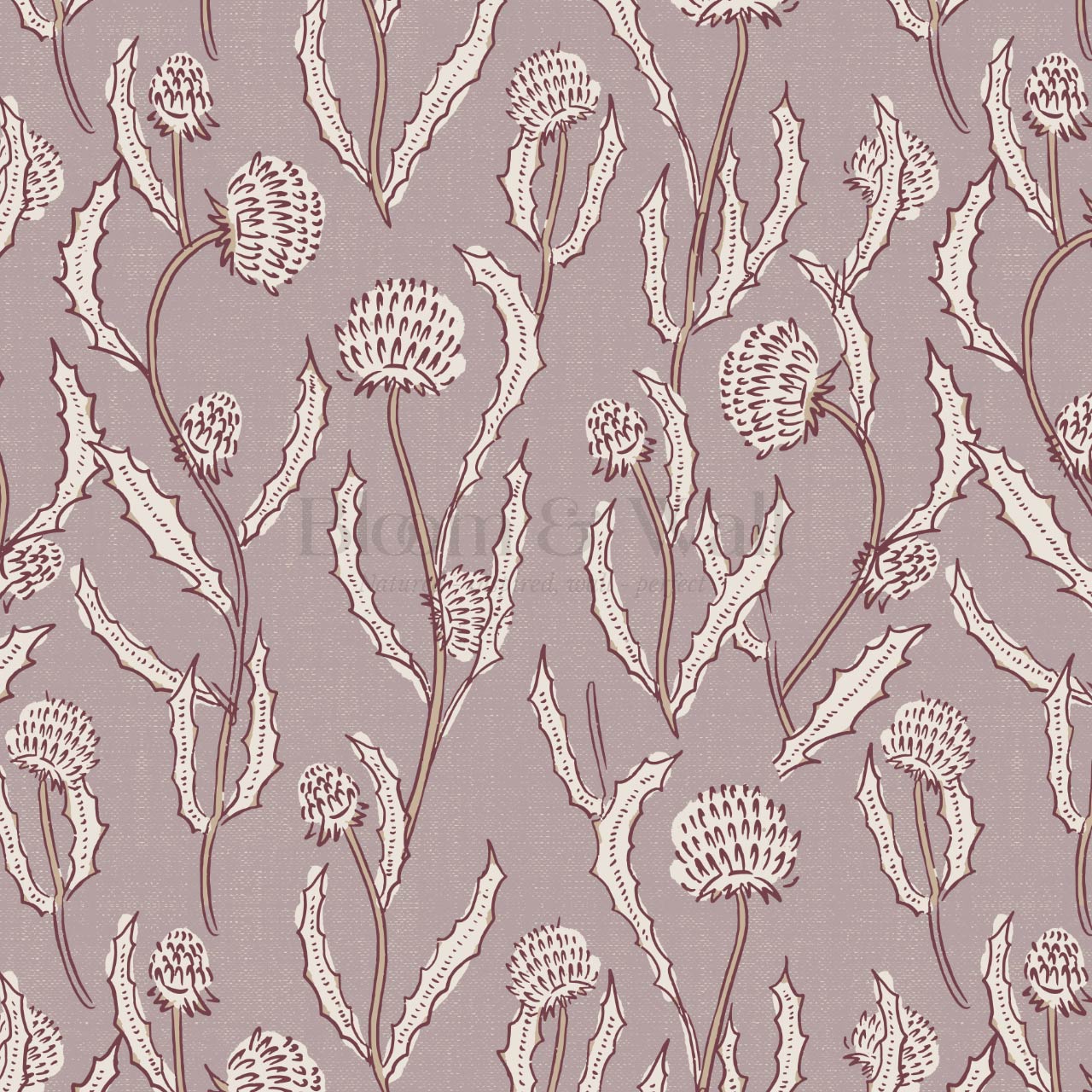 Zara Thistle Blooms Deep Mauve Wallpaper
