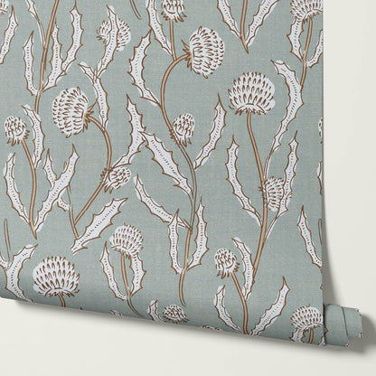Zara Thistle Blooms Sea Glass Wallpaper