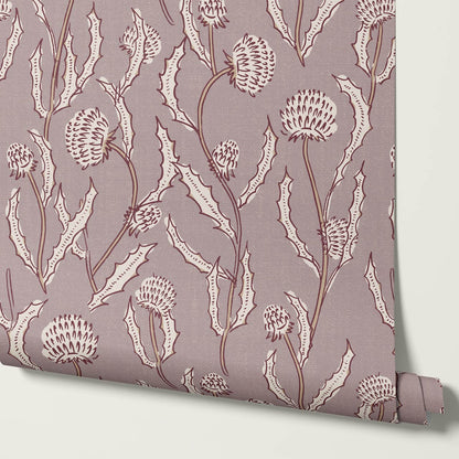Zara Thistle Blooms Deep Mauve Wallpaper