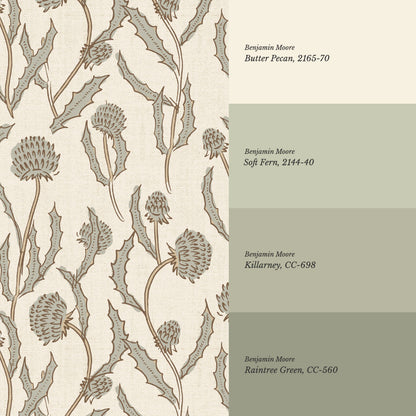 Zara Thistle Blooms Neutral Sage Wallpaper