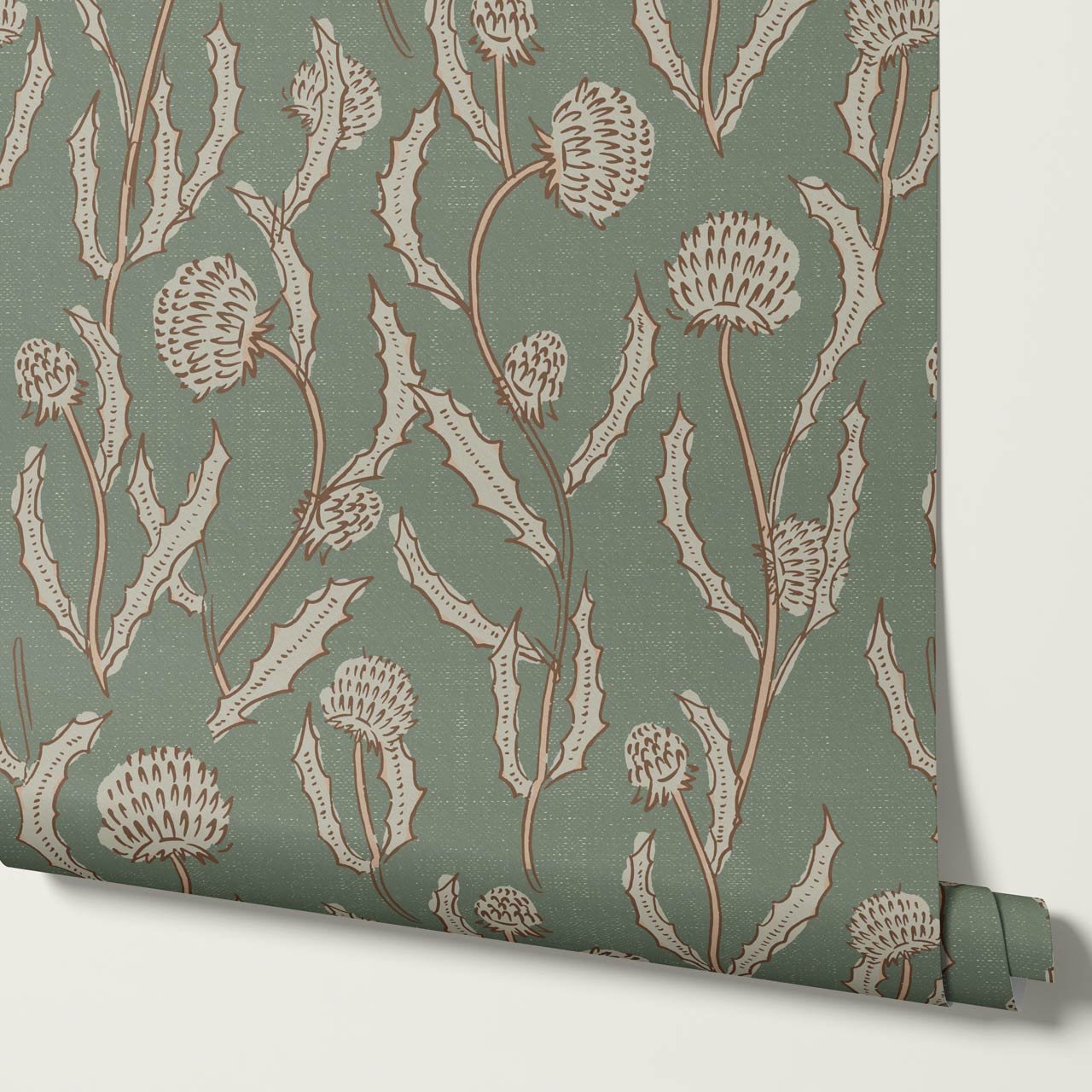 Zara Thistle Blooms Deep Sage Wallpaper