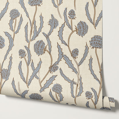Zara Thistle Blooms Vintage Blue Wallpaper