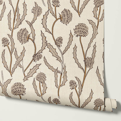 Zara Thistle Blooms Linen Beige Wallpaper