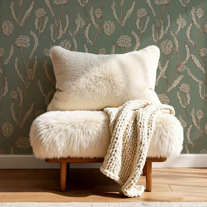 Zara Thistle Blooms Deep Sage Wallpaper