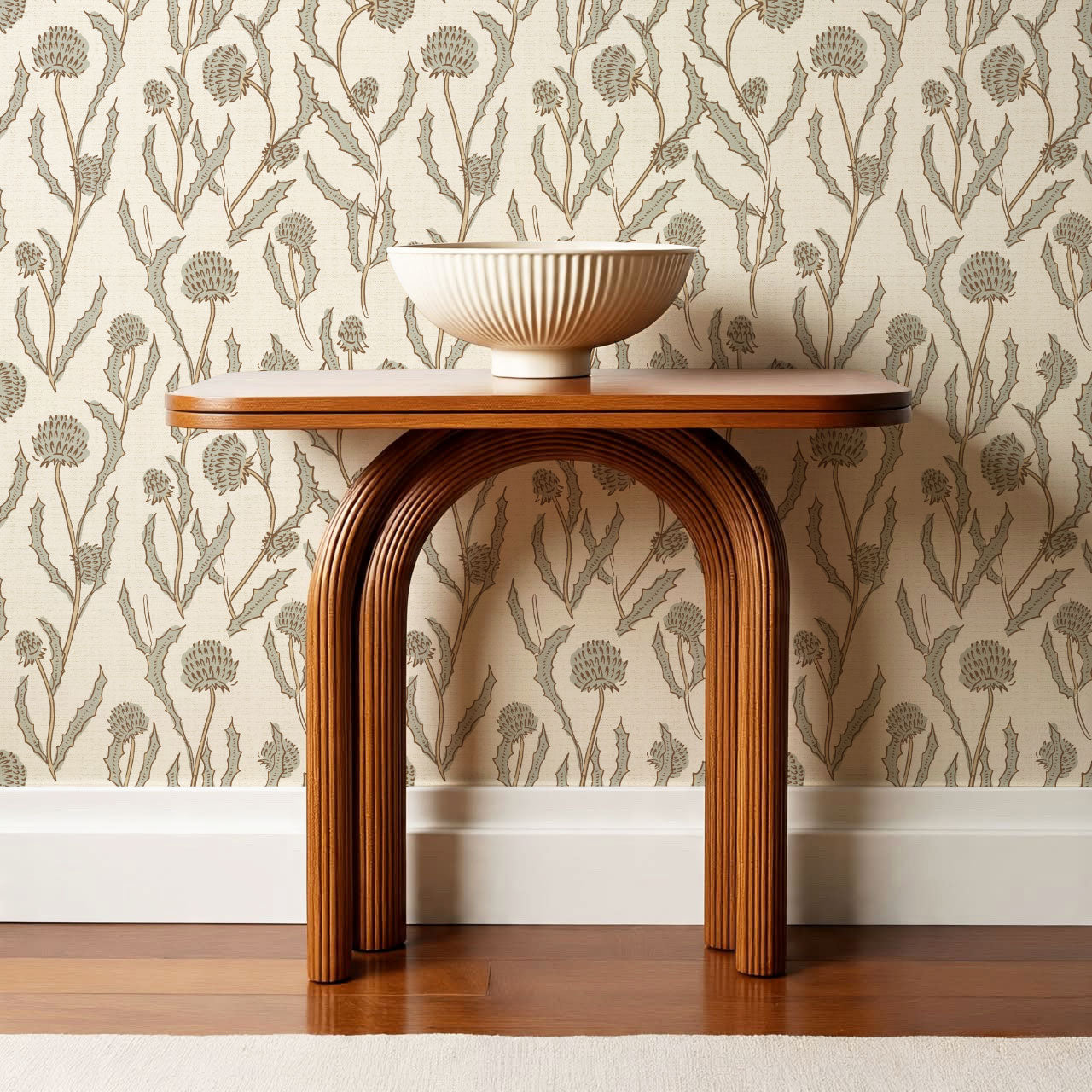 Zara Thistle Blooms Neutral Sage Wallpaper