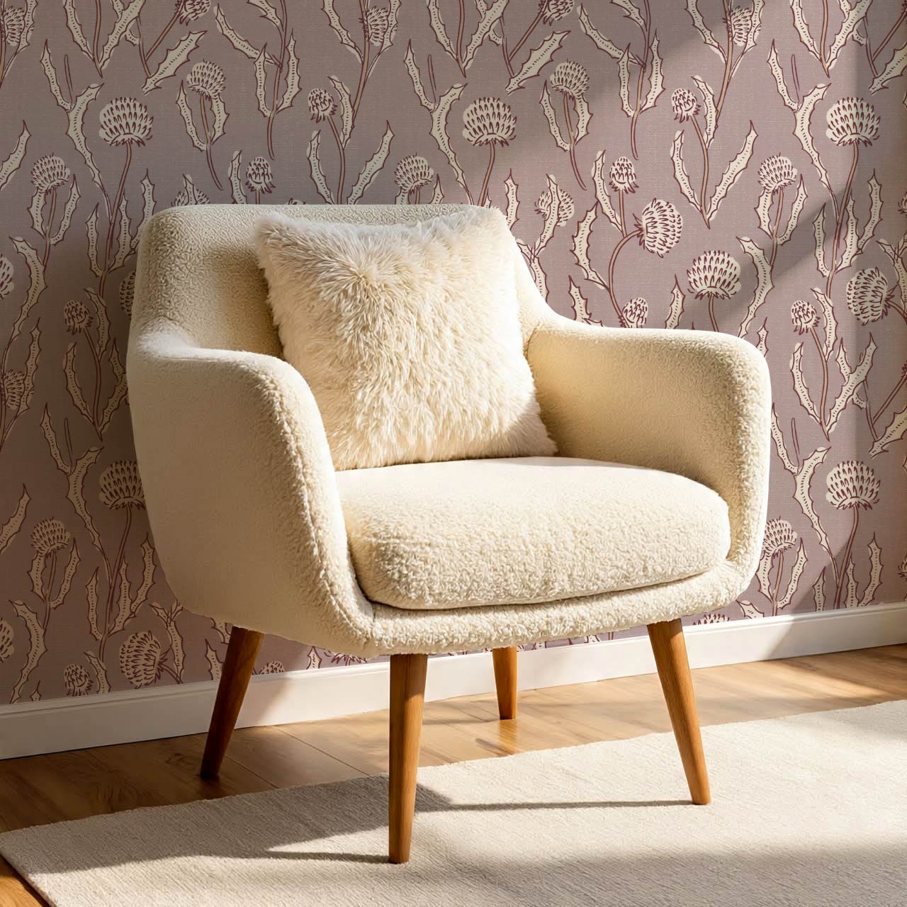 Zara Thistle Blooms Deep Mauve Wallpaper