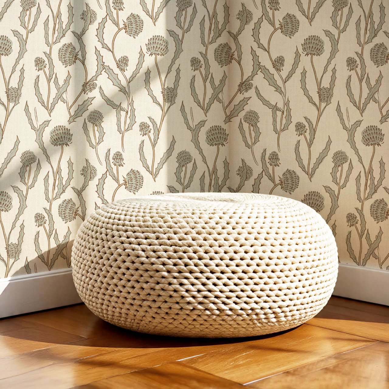 Zara Thistle Blooms Neutral Sage Wallpaper