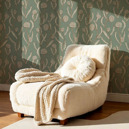 Zara Thistle Blooms Deep Sage Wallpaper