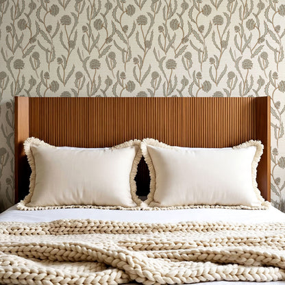Zara Thistle Blooms Neutral Sage Wallpaper