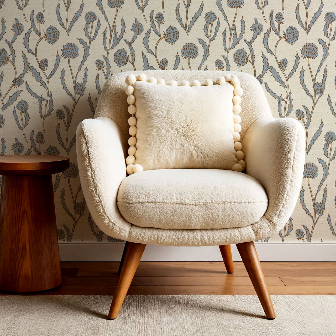 Zara Thistle Blooms Vintage Blue Wallpaper