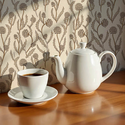 Zara Thistle Blooms Linen Beige Wallpaper