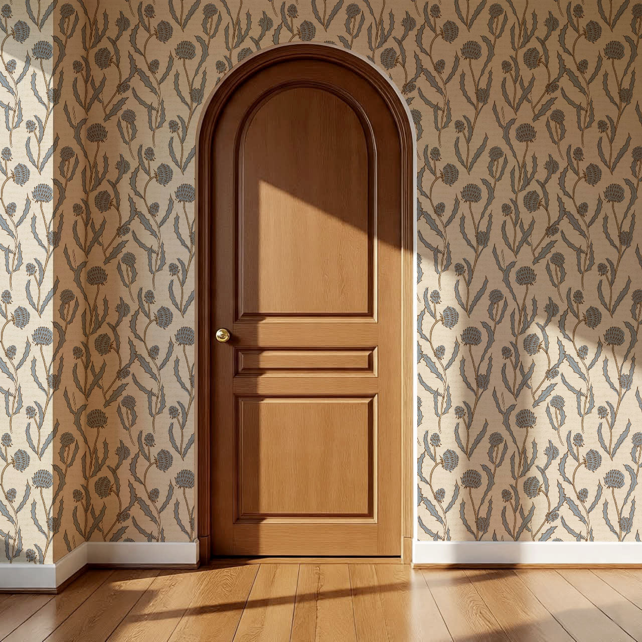 Zara Thistle Blooms Vintage Blue Wallpaper