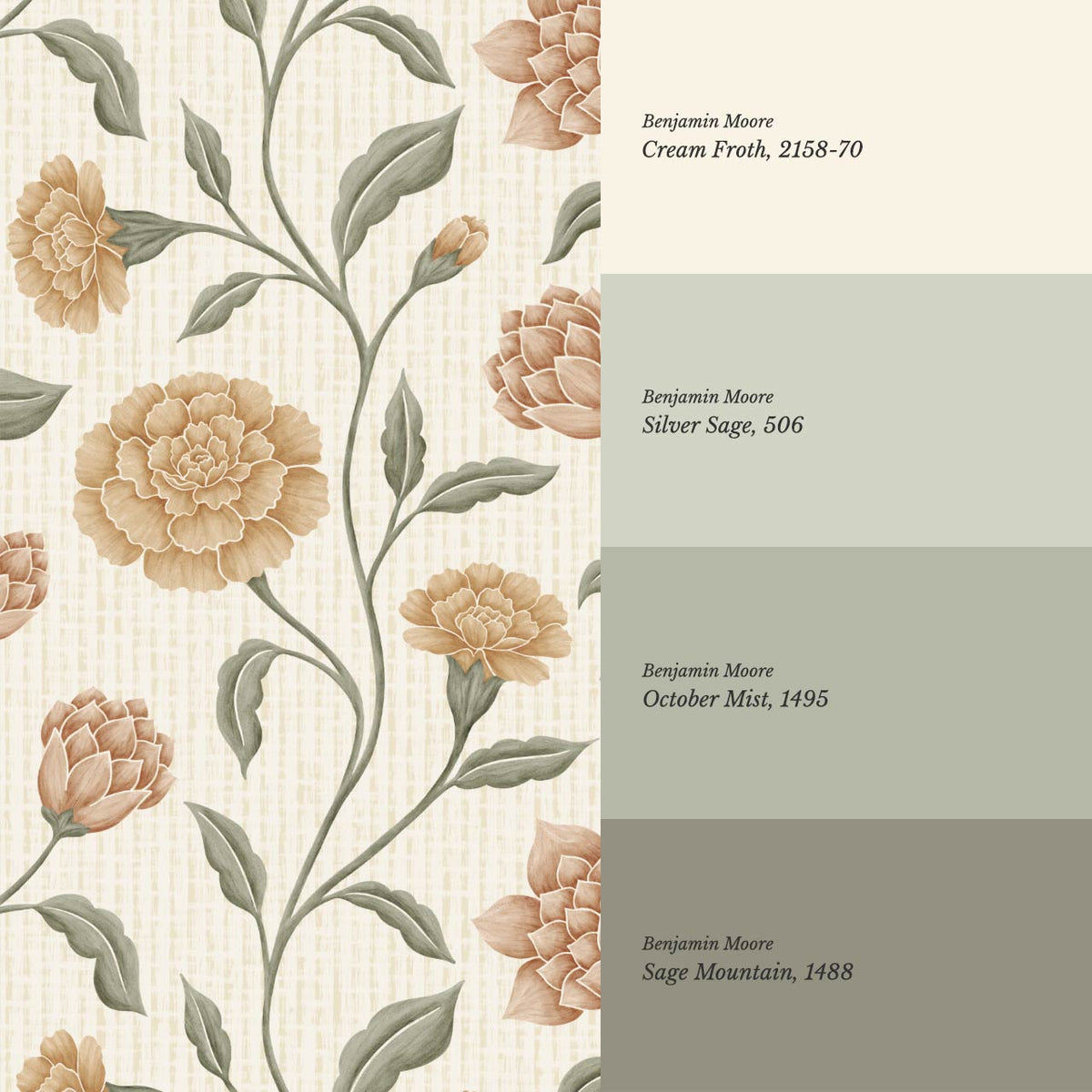 Zayda Bloomery Bone Sage Ochre Wallpaper