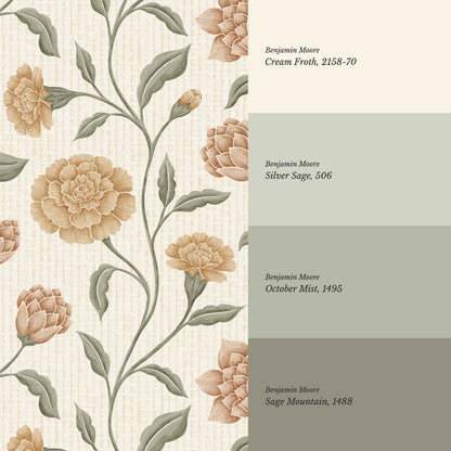 Zayda Bloomery Bone Sage Ochre Wallpaper