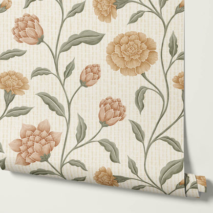 Zayda Bloomery Bone Sage Ochre Wallpaper