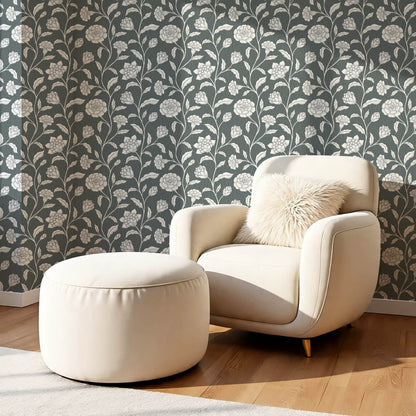 Zayda Bloomery Slate Smoke Wallpaper