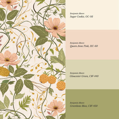 Zenaida Cosmea and Cloudberry Cream Ochre Blush Wallpaper