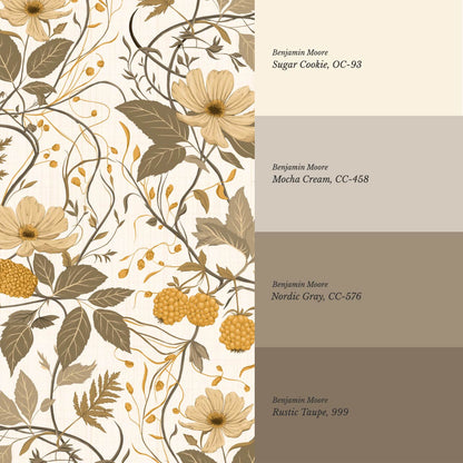 Zenaida Cosmea and Cloudberry Honey Cream Taupe Wallpaper