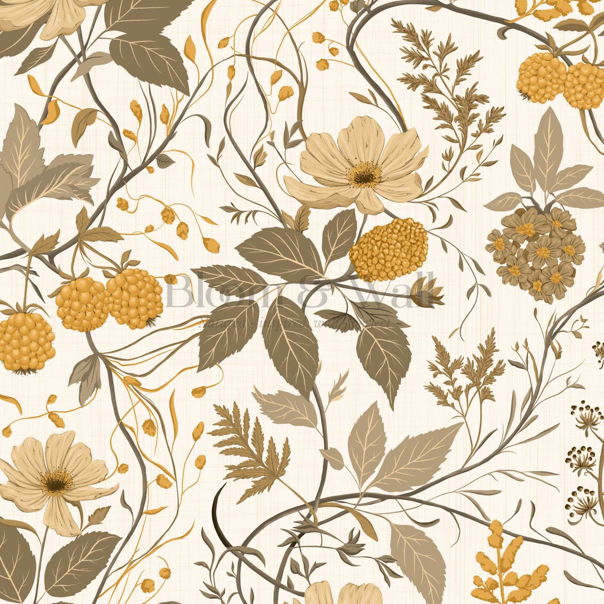 Zenaida Cosmea and Cloudberry Honey Cream Taupe Wallpaper