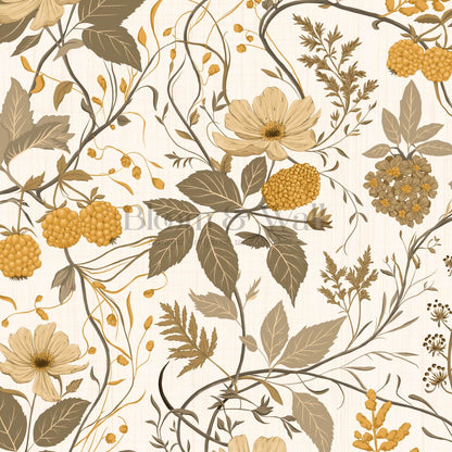 Zenaida Cosmea and Cloudberry Honey Cream Taupe Wallpaper