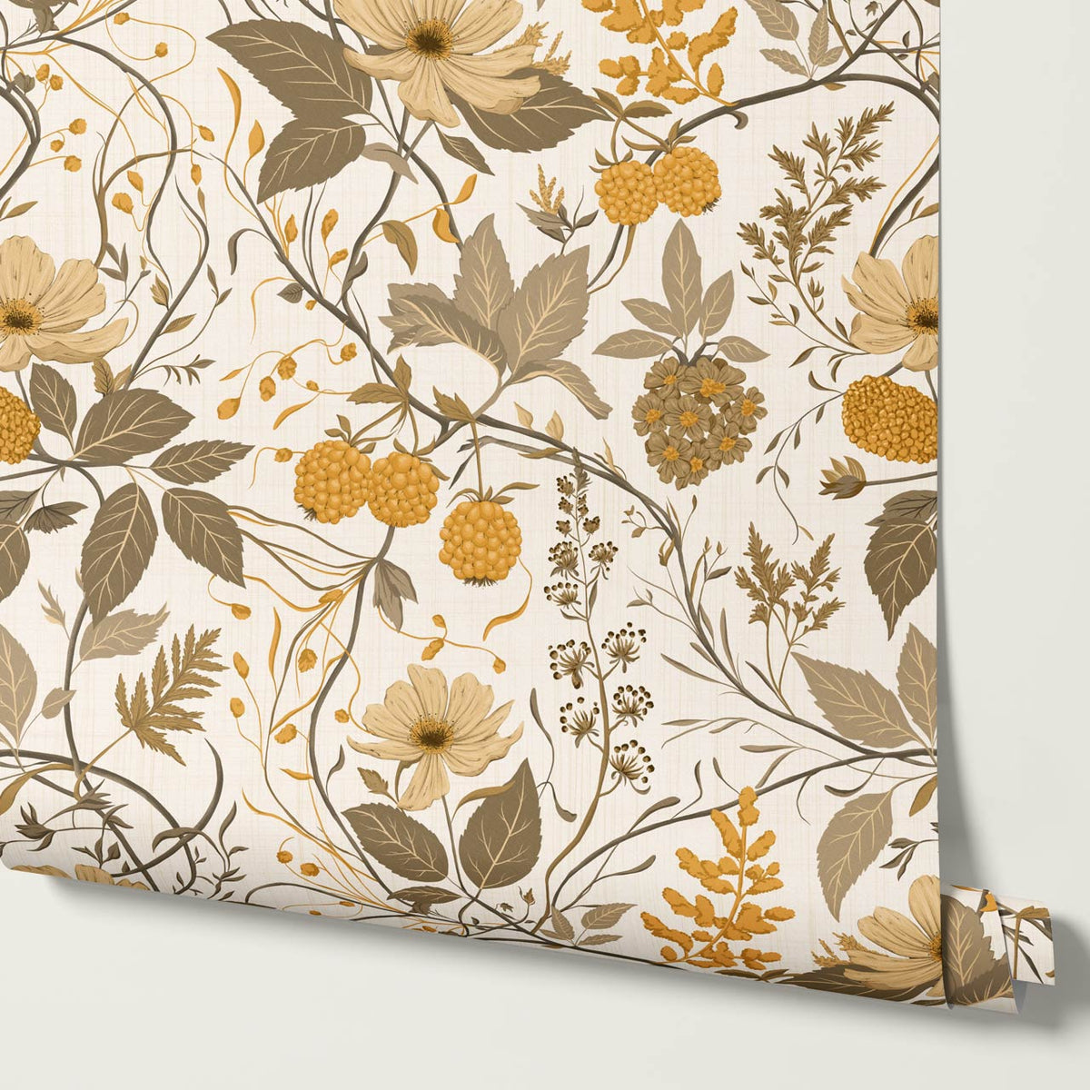 Zenaida Cosmea and Cloudberry Honey Cream Taupe Wallpaper