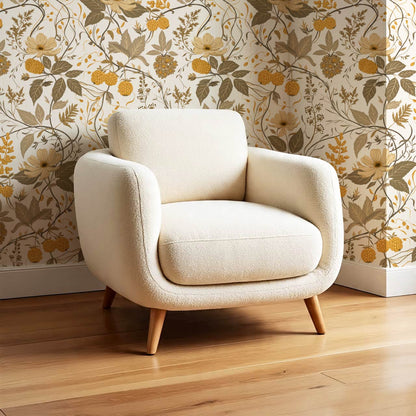 Zenaida Cosmea and Cloudberry Honey Cream Taupe Wallpaper