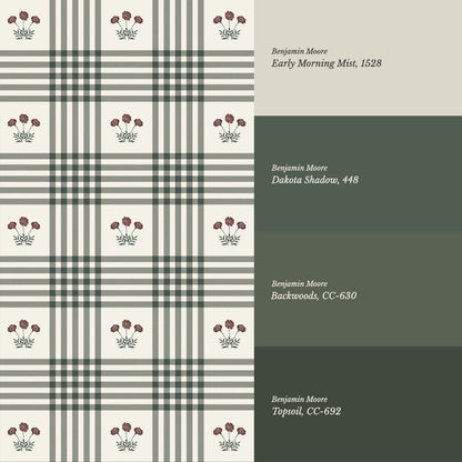 Zoe Marigolds Tartan Plaid Check Forest Cream Wallpaper