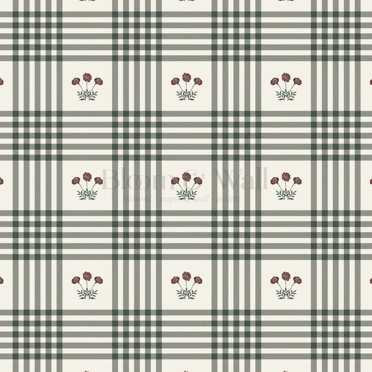 Zoe Marigolds Tartan Plaid Check Forest Cream Wallpaper
