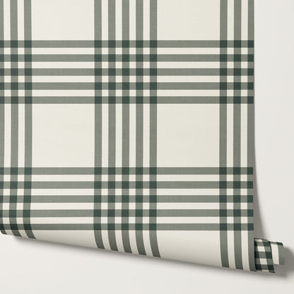Zoe Tartan Plaid Check Forest Cream Wallpaper