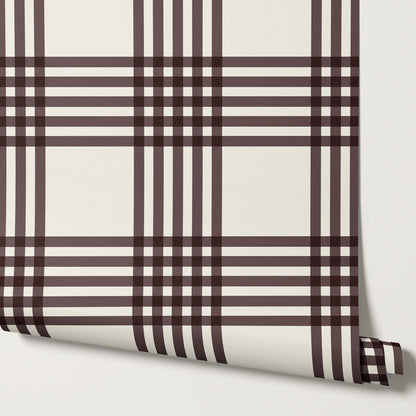 Zoe Tartan Plaid Check Maroon Cream Wallpaper