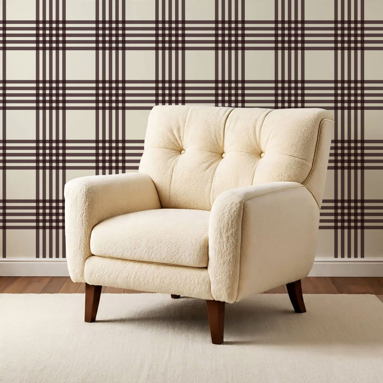 Zoe Tartan Plaid Check Maroon Cream Wallpaper