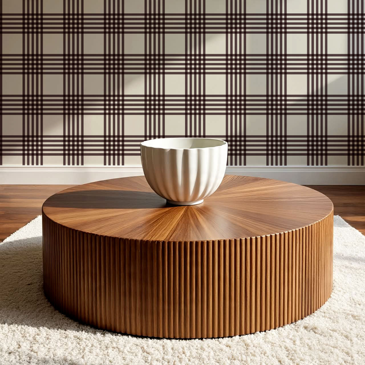 Zoe Tartan Plaid Check Maroon Cream Wallpaper