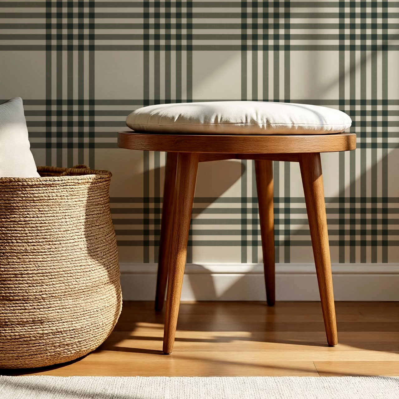 Zoe Tartan Plaid Check Forest Cream Wallpaper