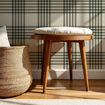 Zoe Tartan Plaid Check Forest Cream Wallpaper
