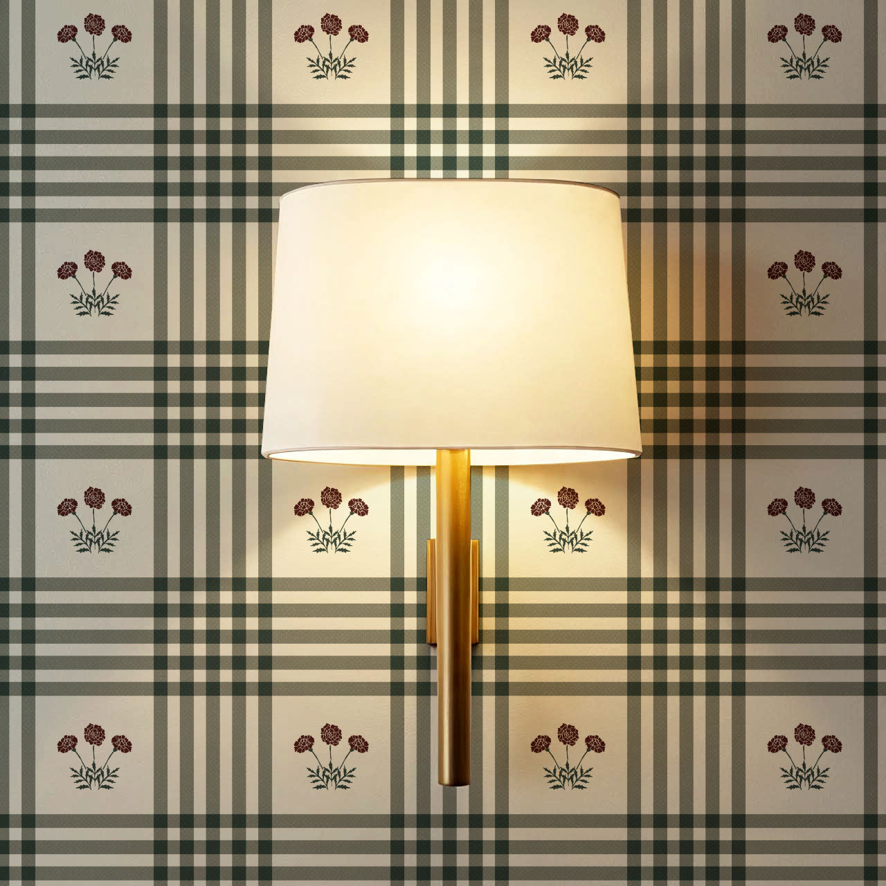 Zoe Marigolds Tartan Plaid Check Forest Cream Wallpaper