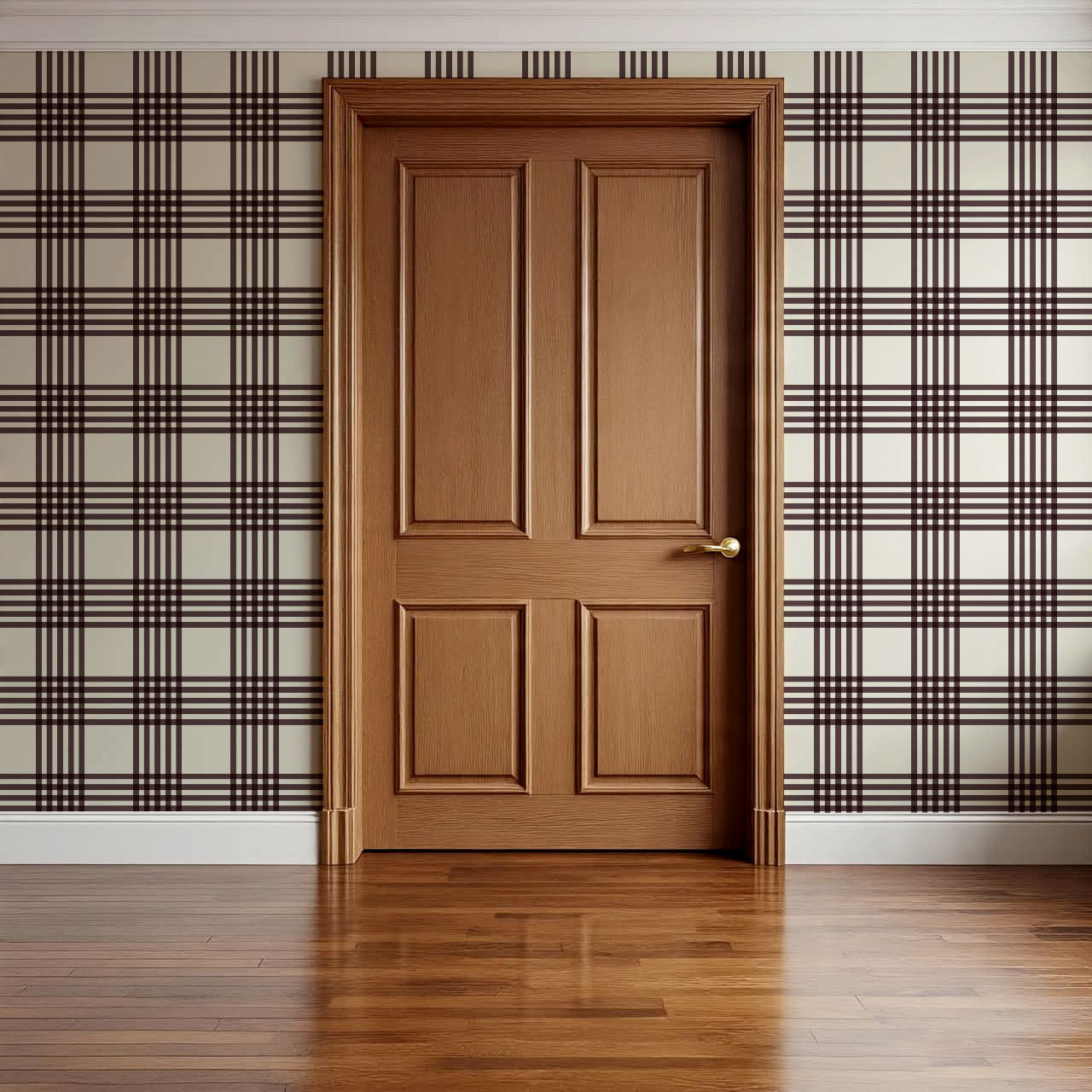 Zoe Tartan Plaid Check Maroon Cream Wallpaper