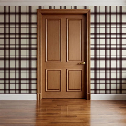 Zoe Tartan Plaid Check Maroon Cream Wallpaper