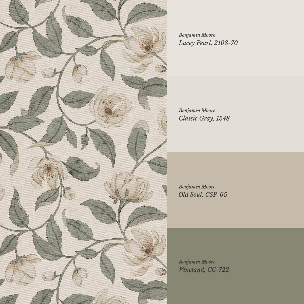 Zoona Garden Ramble Neutral Bone Olive Wallpaper