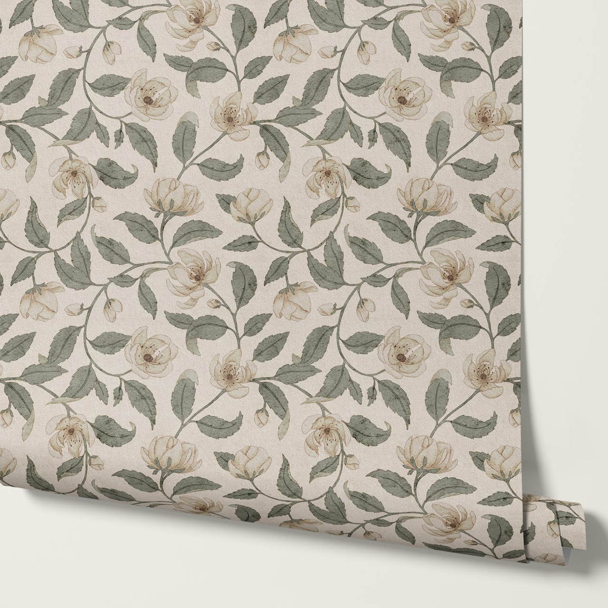 Zoona Garden Ramble Neutral Bone Olive Wallpaper