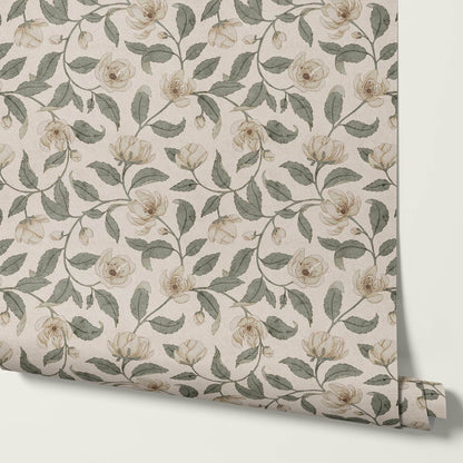 Zoona Garden Ramble Neutral Bone Olive Wallpaper
