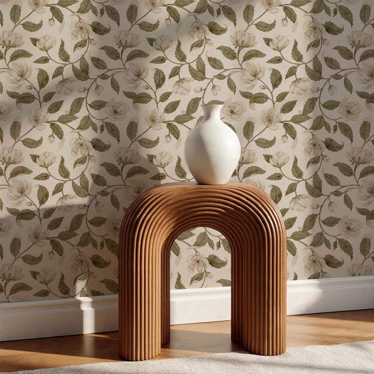 Zoona Garden Ramble Neutral Bone Sage Wallpaper