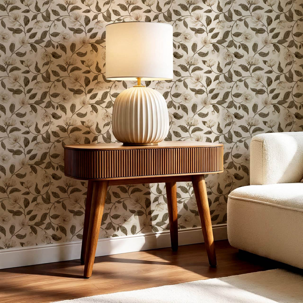 Zoona Garden Ramble Neutral Bone Brown Wallpaper