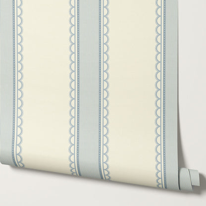 Zuri Scallop Stripes Butter Blue Wallpaper