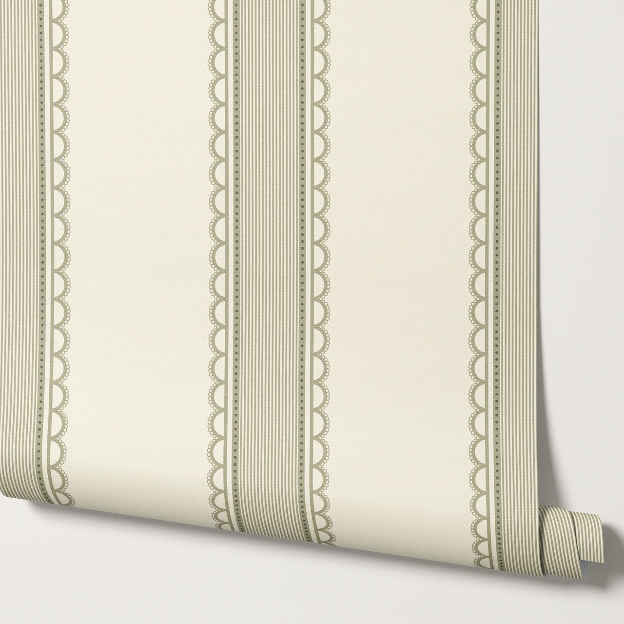 Zuri Scallop Stripes Butter Sage Wallpaper