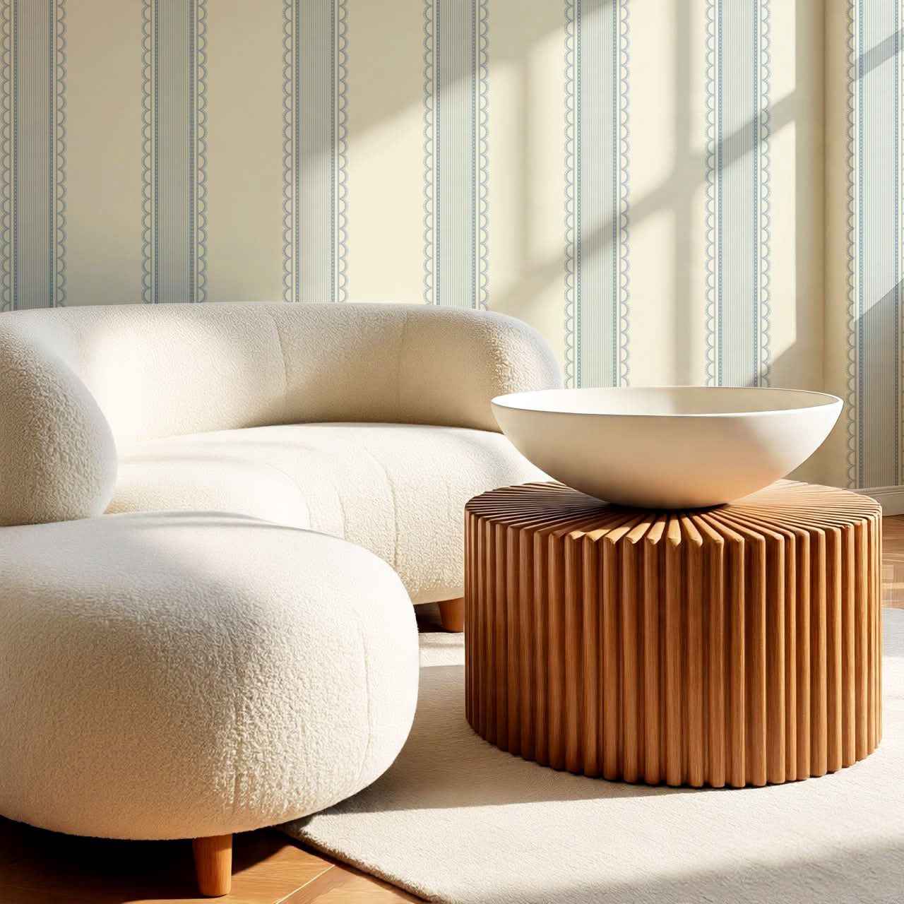 Zuri Scallop Stripes Butter Blue Wallpaper